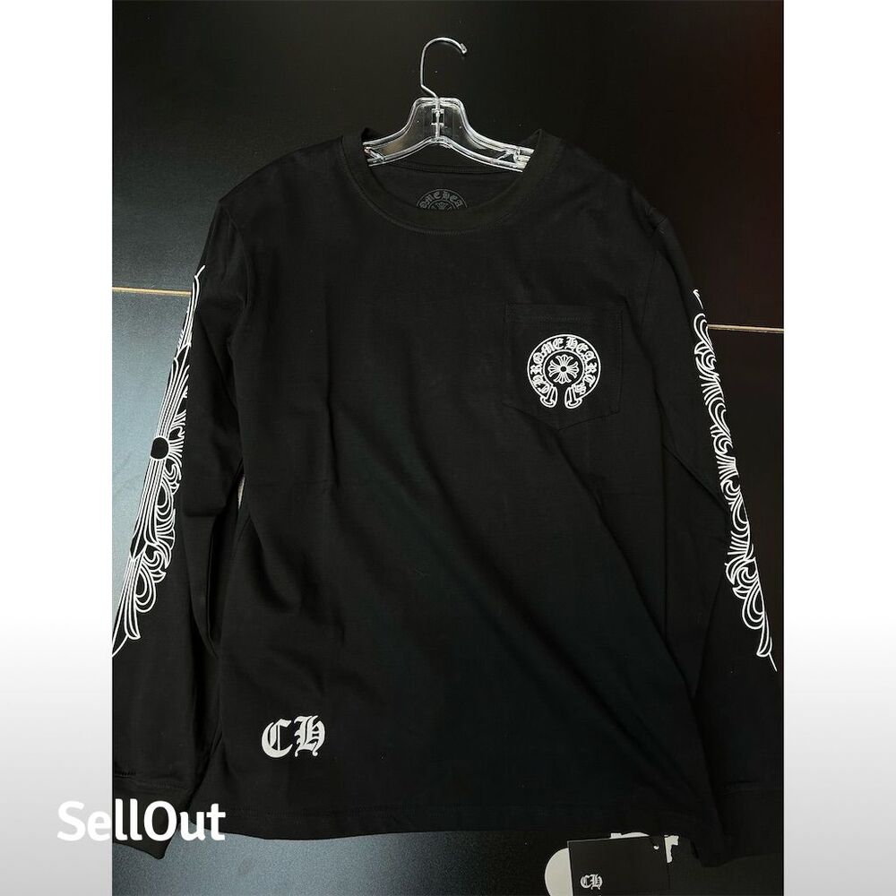 Chrome Hearts Men's Black Horseshoe Floral Long Sleeve Tee Size M